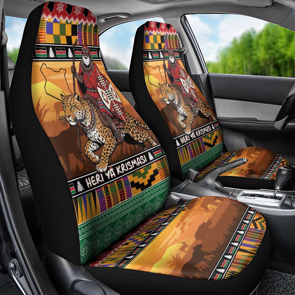 Afro Christmas in Kenya Safari Car Seat Cover Black Santa Riding Leopards - African Pride