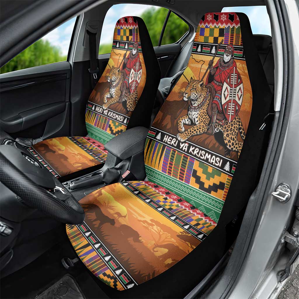 Afro Christmas in Kenya Safari Car Seat Cover Black Santa Riding Leopards - African Pride