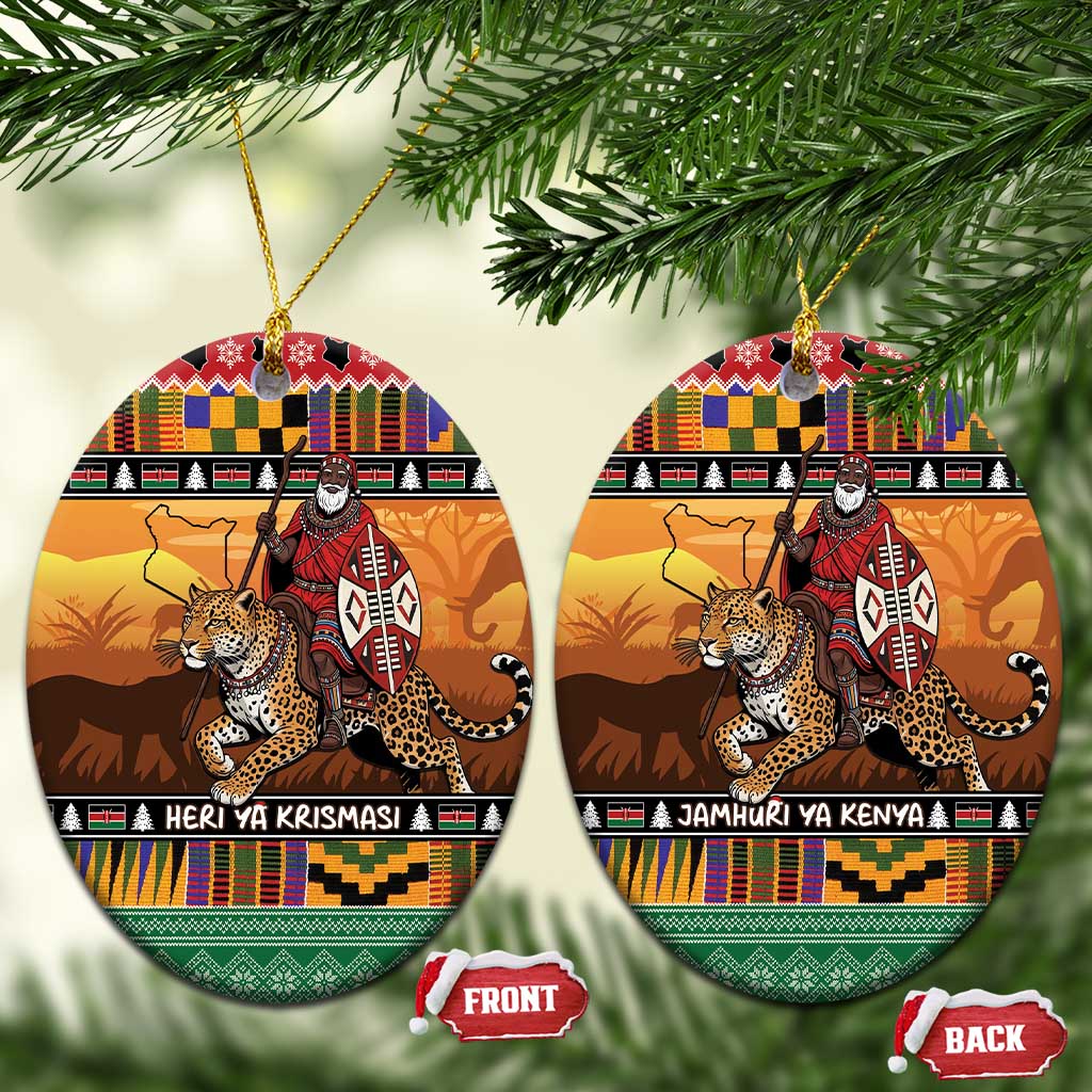 Afro Christmas in Kenya Safari Ceramic Ornament Black Santa Riding Leopards - African Pride