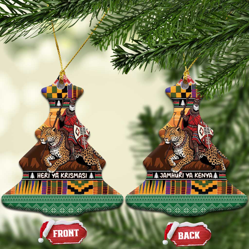 Afro Christmas in Kenya Safari Ceramic Ornament Black Santa Riding Leopards - African Pride
