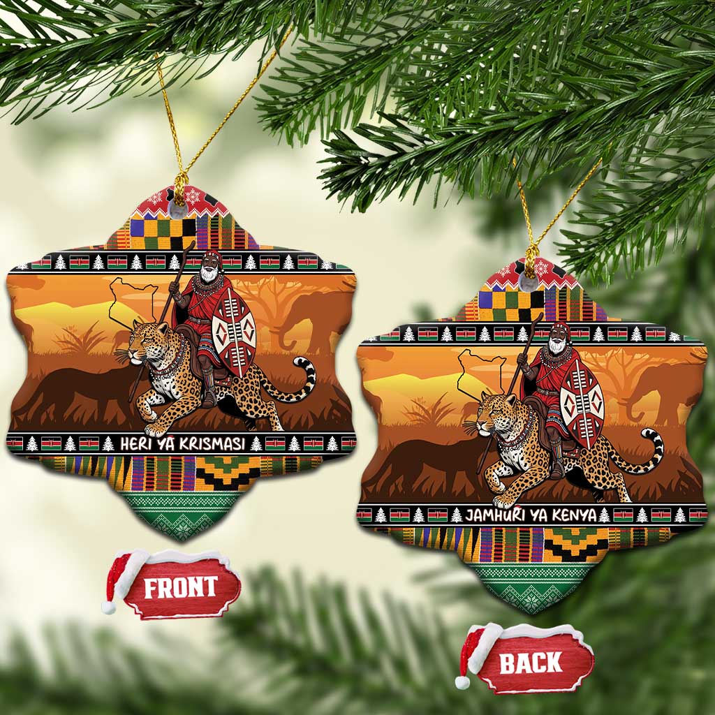Afro Christmas in Kenya Safari Ceramic Ornament Black Santa Riding Leopards - African Pride
