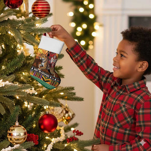 Afro Christmas in Kenya Safari Christmas Stocking Black Santa Riding Leopards - African Pride
