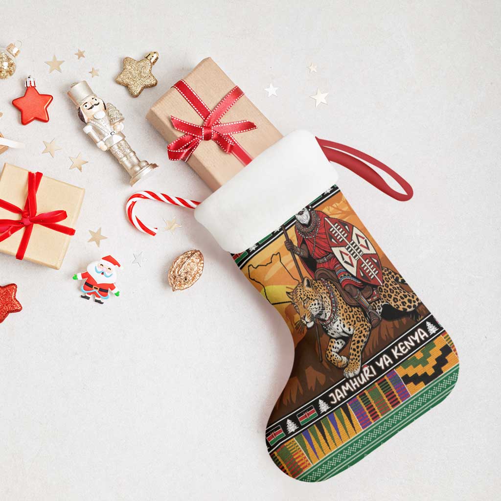 Afro Christmas in Kenya Safari Christmas Stocking Black Santa Riding Leopards - African Pride