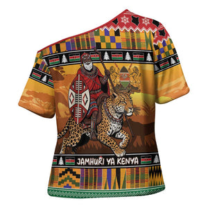 Kenya Safari Christmas Cross Shoulder Shirt Black Santa Riding Leopards - Heri ya Krismasi