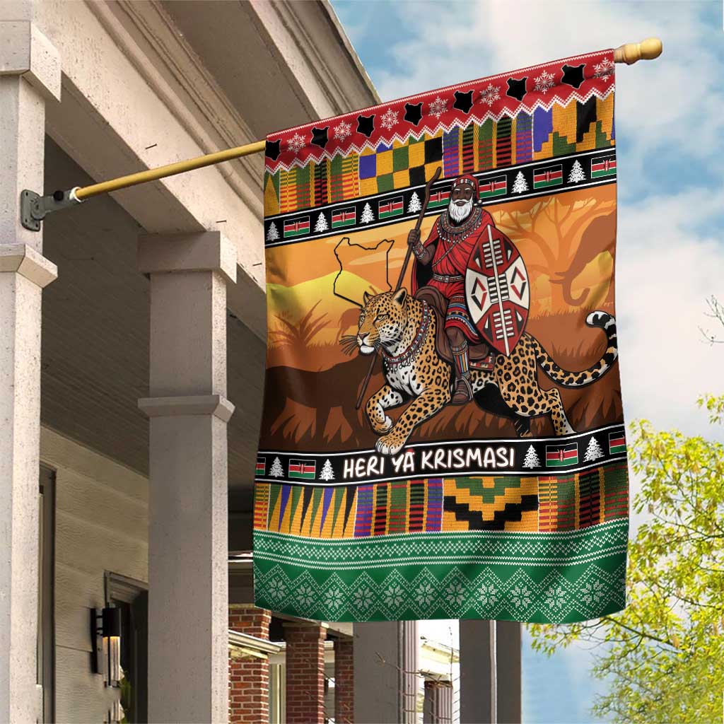 Afro Christmas in Kenya Safari Garden Flag Black Santa Riding Leopards - African Pride