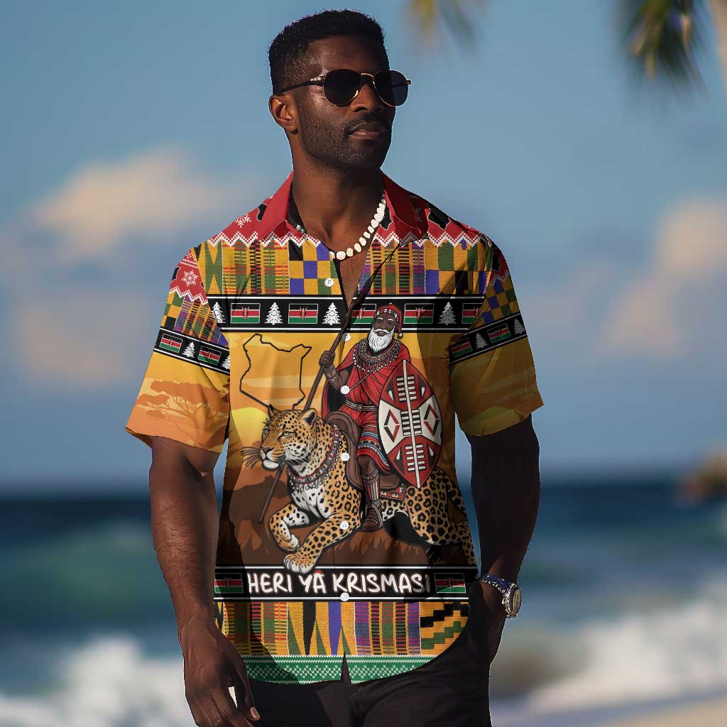 Afro Christmas in Kenya Safari Hawaiian Shirt Black Santa Riding Leopards - African Pride