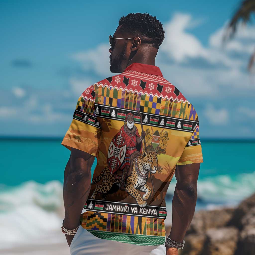 Afro Christmas in Kenya Safari Hawaiian Shirt Black Santa Riding Leopards - African Pride