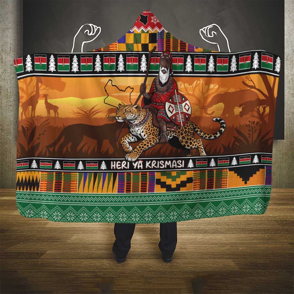 Afro Christmas in Kenya Safari Hooded Blanket Black Santa Riding Leopards - African Pride