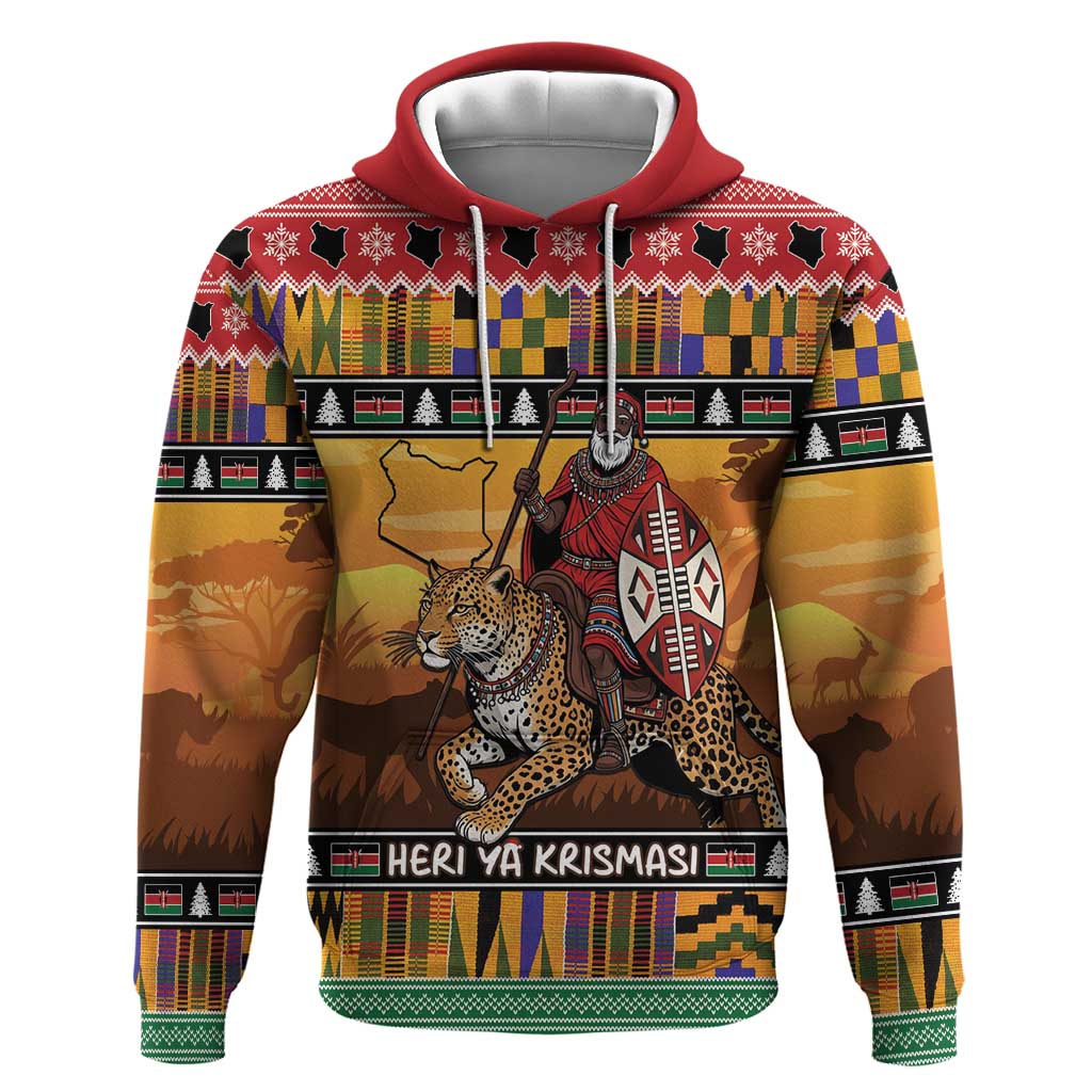 Afro Christmas in Kenya Safari Hoodie Black Santa Riding Leopards - African Pride