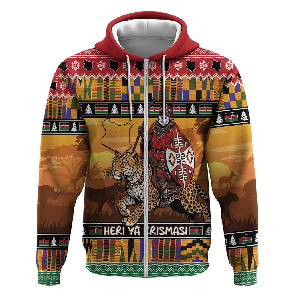Afro Christmas in Kenya Safari Hoodie Black Santa Riding Leopards - African Pride