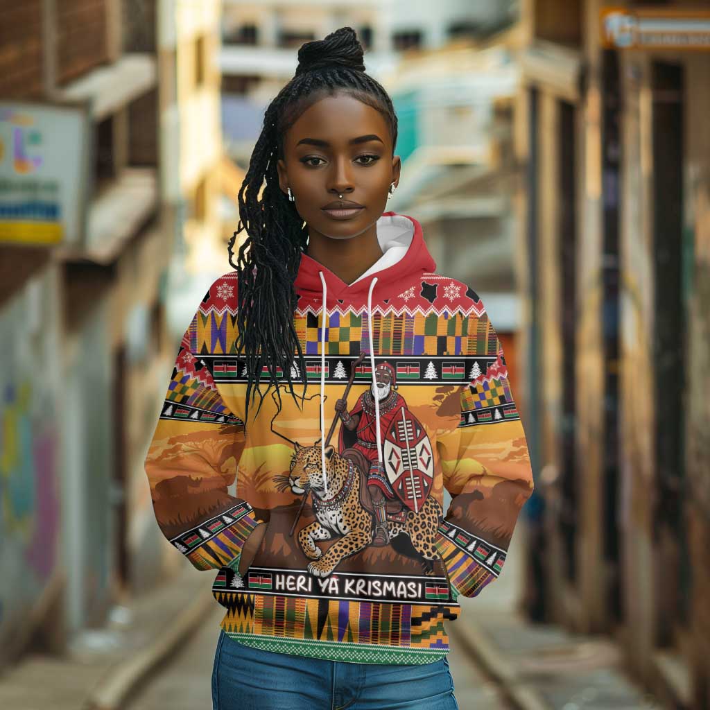 Afro Christmas in Kenya Safari Hoodie Black Santa Riding Leopards - African Pride