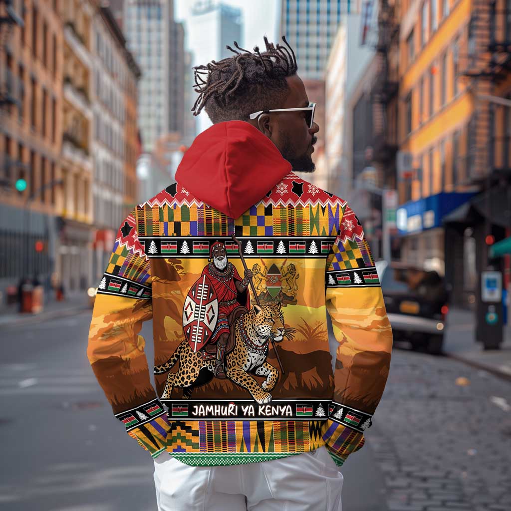 Afro Christmas in Kenya Safari Hoodie Black Santa Riding Leopards - African Pride