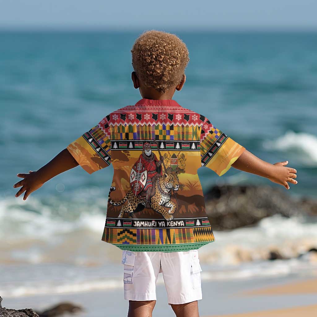 Afro Christmas in Kenya Safari Kid Hawaiian Shirt Black Santa Riding Leopards - African Pride