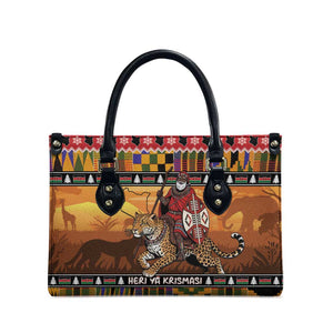 Kenya Safari Christmas Leather Bag Black Santa Riding Leopards - Heri ya Krismasi