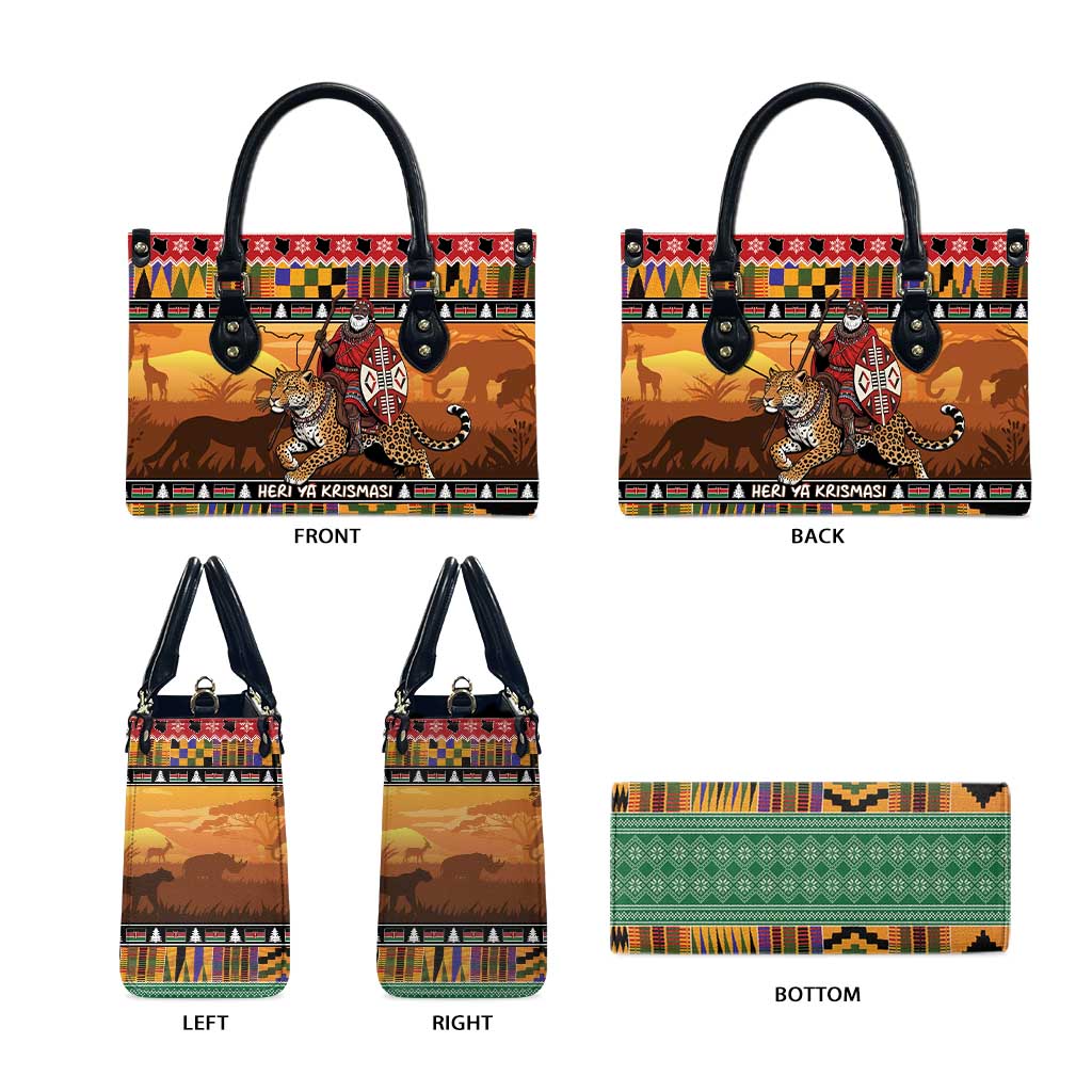 Kenya Safari Christmas Leather Bag Black Santa Riding Leopards - Heri ya Krismasi