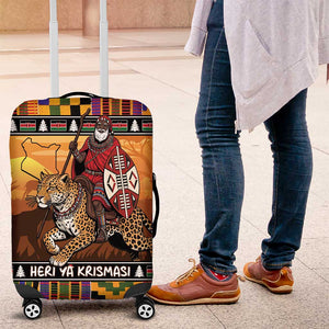 Afro Christmas in Kenya Safari Luggage Cover Black Santa Riding Leopards - African Pride