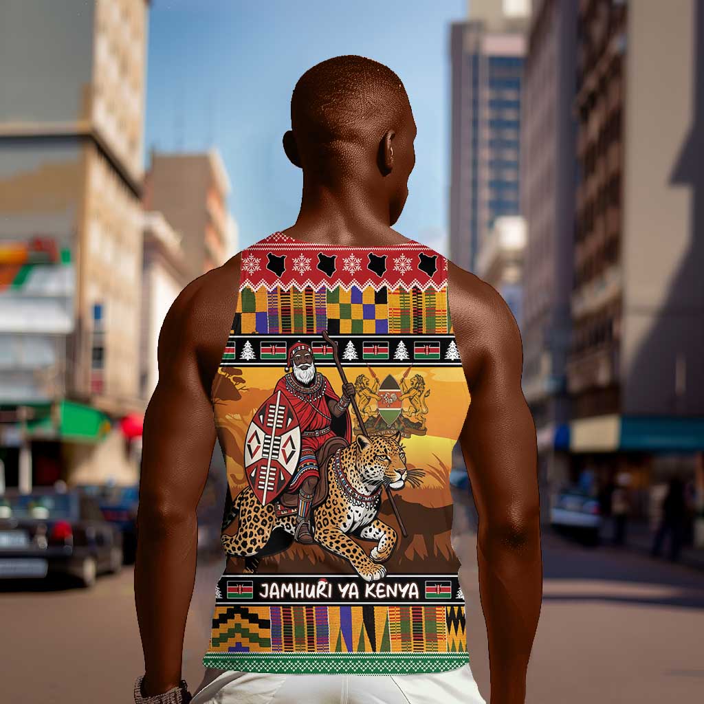 Afro Christmas in Kenya Safari Men Tank Top Black Santa Riding Leopards - African Pride