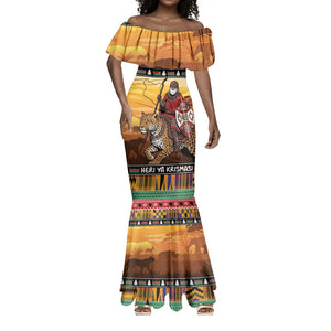 Afro Christmas in Kenya Safari Mermaid Dress Black Santa Riding Leopards - African Pride