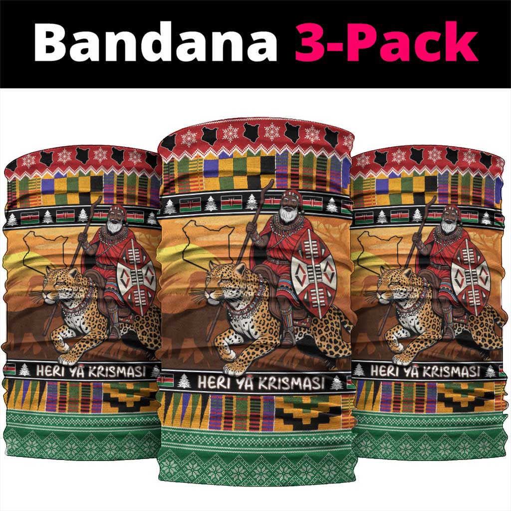 Afro Christmas in Kenya Safari Neck Gaiter Black Santa Riding Leopards - African Pride