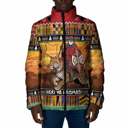 Kenya Safari Christmas Padded Jacket Black Santa Riding Leopards - Heri ya Krismasi