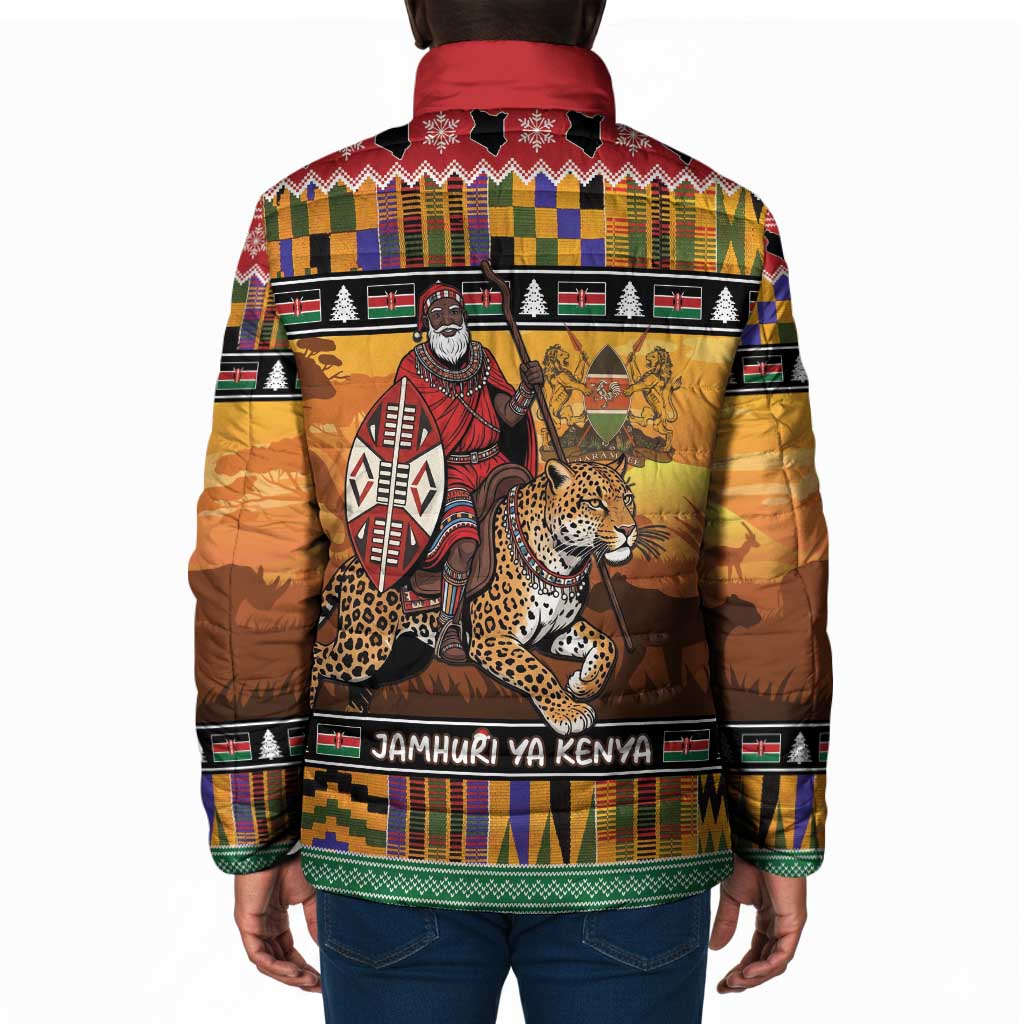 Kenya Safari Christmas Padded Jacket Black Santa Riding Leopards - Heri ya Krismasi