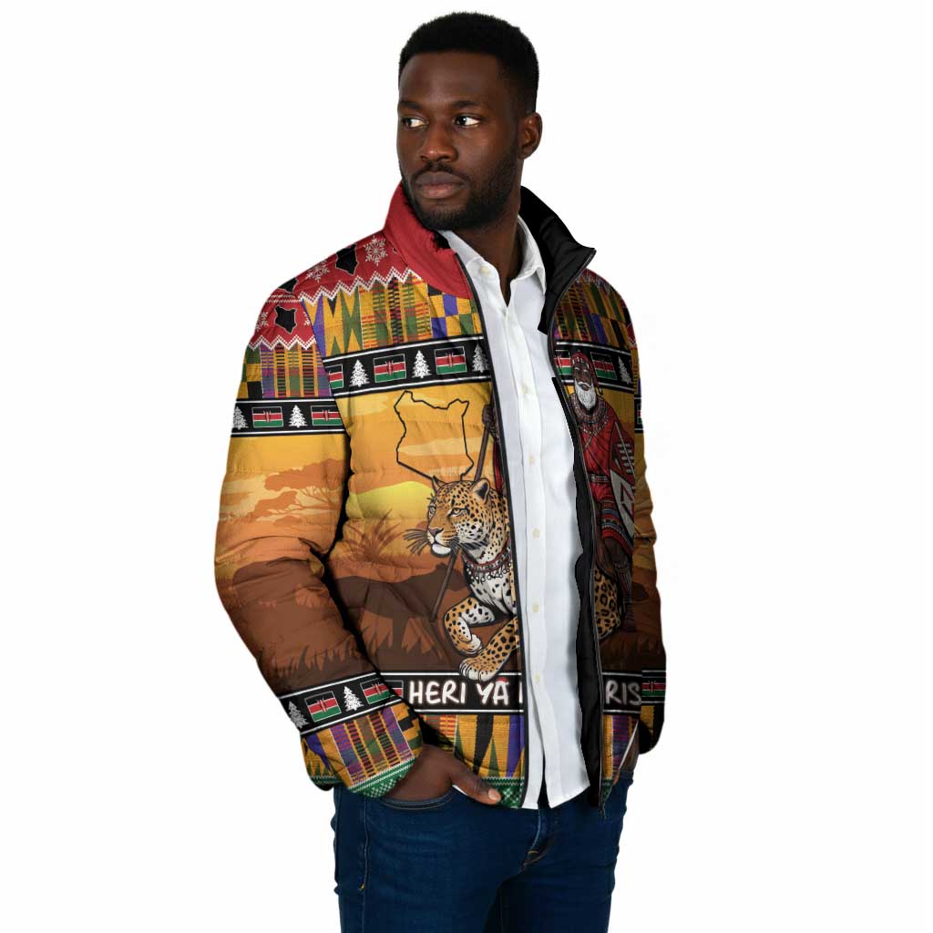 Kenya Safari Christmas Padded Jacket Black Santa Riding Leopards - Heri ya Krismasi