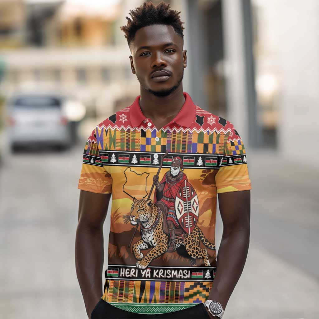 Afro Christmas in Kenya Safari Polo Shirt Black Santa Riding Leopards - African Pride