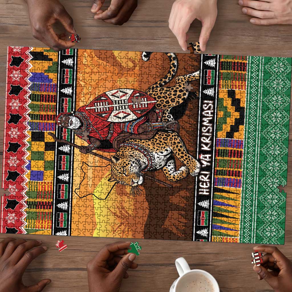 Kenya Safari Christmas Puzzle Black Santa Riding Leopards - Heri ya Krismasi