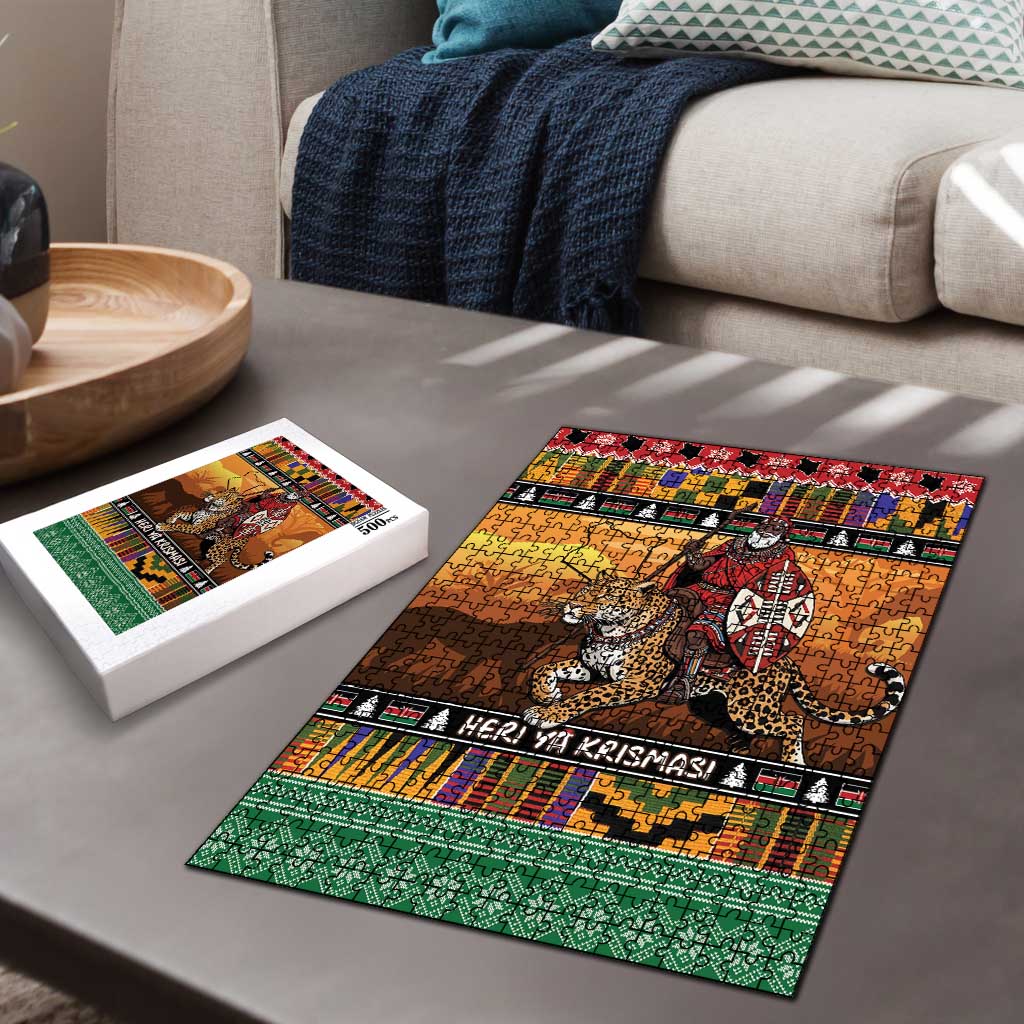 Kenya Safari Christmas Puzzle Black Santa Riding Leopards - Heri ya Krismasi