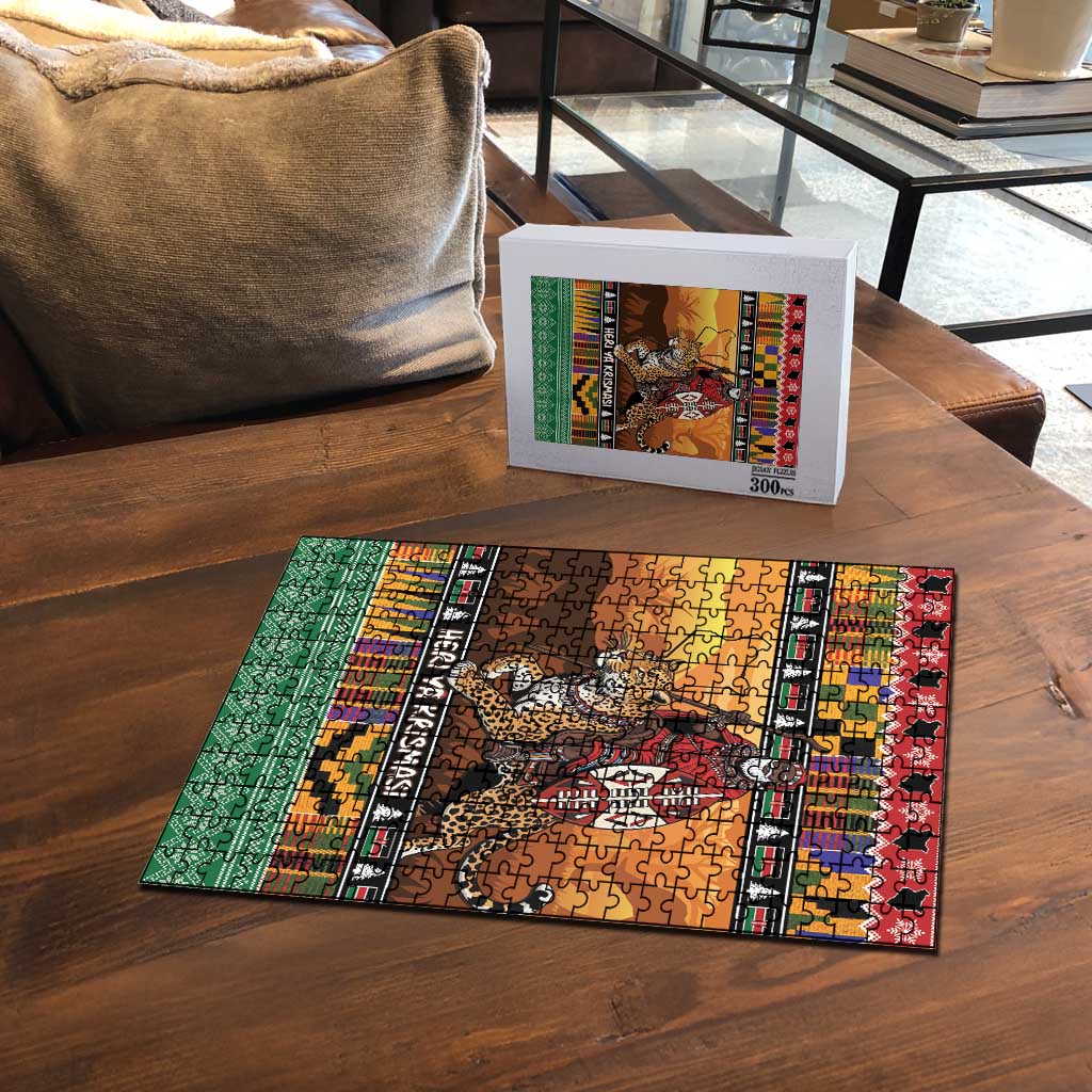 Kenya Safari Christmas Puzzle Black Santa Riding Leopards - Heri ya Krismasi