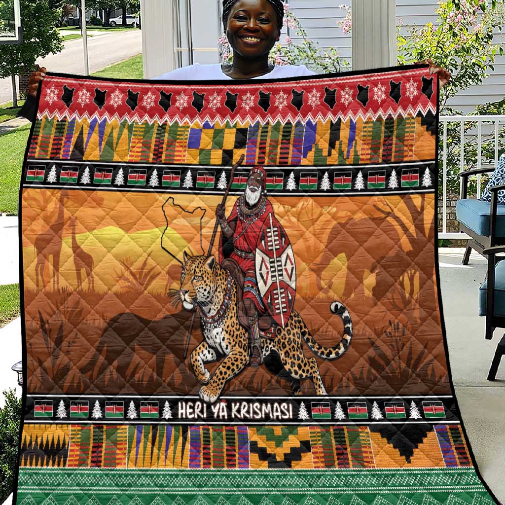 Afro Christmas in Kenya Safari Quilt Black Santa Riding Leopards - African Pride