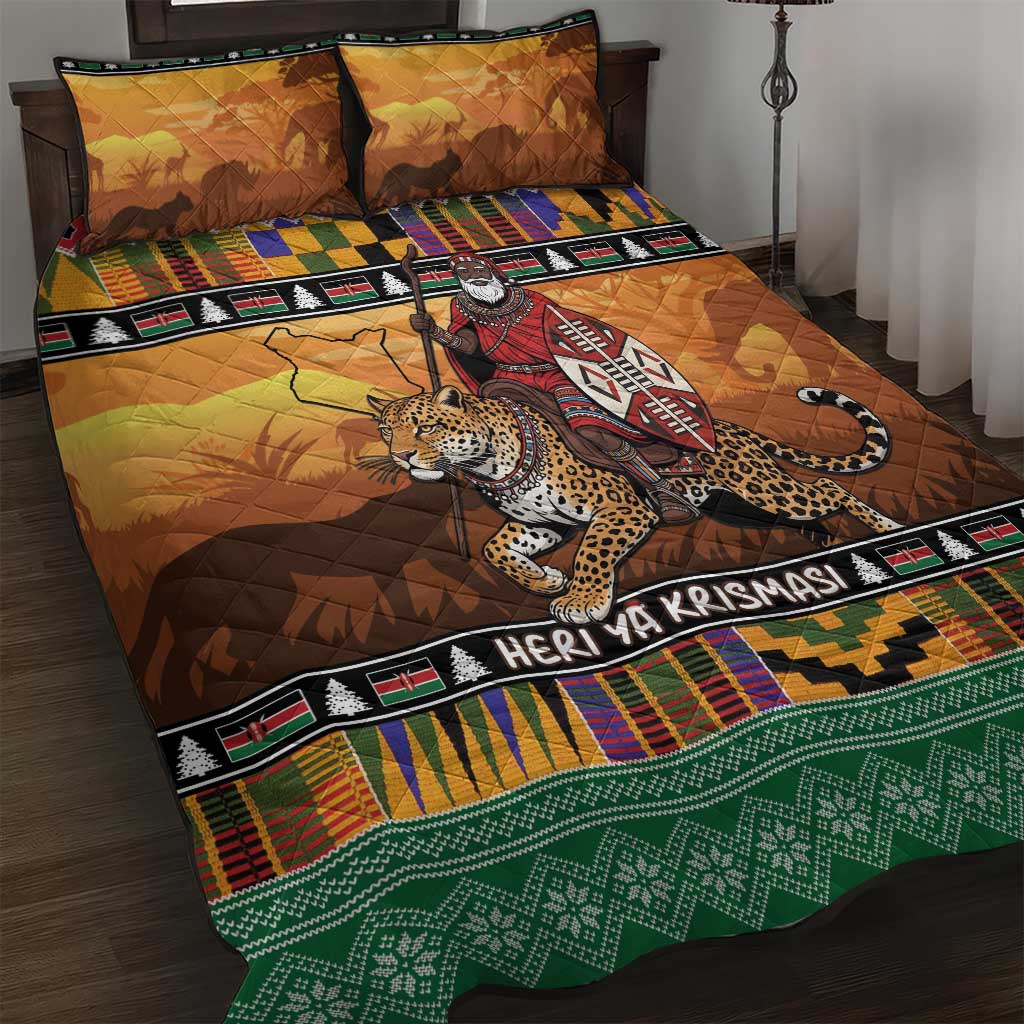 Afro Christmas in Kenya Safari Quilt Bed Set Black Santa Riding Leopards - African Pride