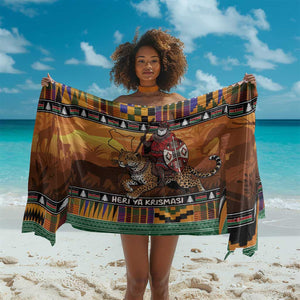 Afro Christmas in Kenya Safari Sarong Black Santa Riding Leopards - African Pride