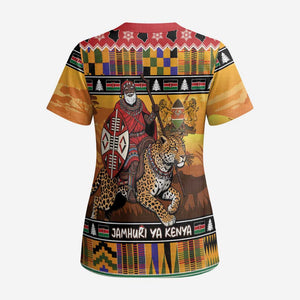 Kenya Safari Christmas Scrub Top Black Santa Riding Leopards - Heri ya Krismasi - African Pride