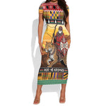 Afro Christmas in Kenya Safari Short Sleeve Bodycon Dress Black Santa Riding Leopards - African Pride