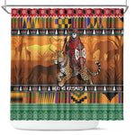 Afro Christmas in Kenya Safari Shower Curtain Black Santa Riding Leopards - African Pride