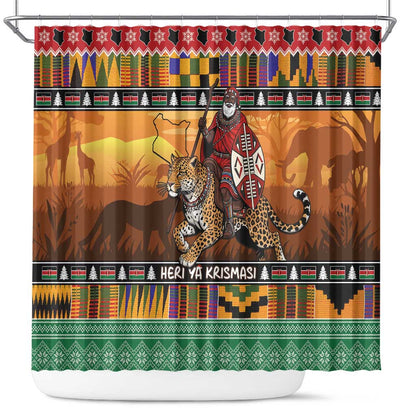 Afro Christmas in Kenya Safari Shower Curtain Black Santa Riding Leopards - African Pride