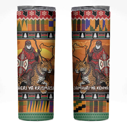 Afro Christmas in Kenya Safari Skinny Tumbler Black Santa Riding Leopards - African Pride