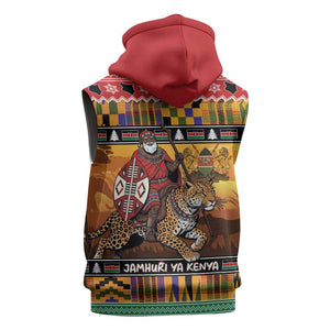 Afro Christmas in Kenya Safari Sleeveless Hoodie Black Santa Riding Leopards - African Pride