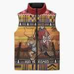 Kenya Safari Christmas Sleeveless Puffer Jacket Black Santa Riding Leopards - Heri ya Krismasi