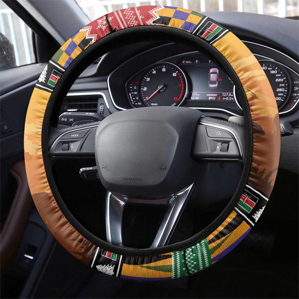 Afro Christmas in Kenya Safari Steering Wheel Cover Black Santa Riding Leopards - African Pride