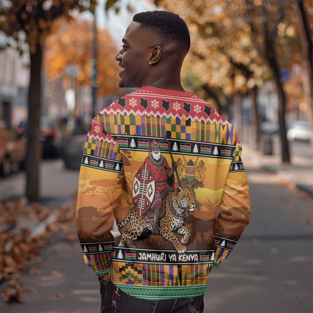 Afro Christmas in Kenya Safari Sweatshirt Black Santa Riding Leopards - African Pride