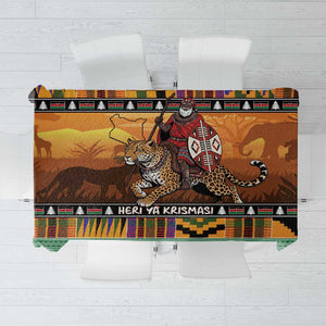 Afro Christmas in Kenya Safari Tablecloth Black Santa Riding Leopards - African Pride