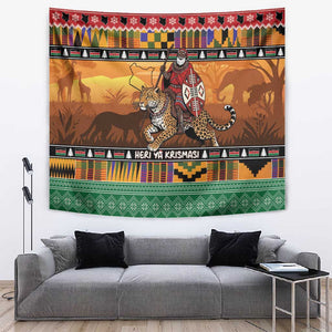 Afro Christmas in Kenya Safari Tapestry Black Santa Riding Leopards - African Pride