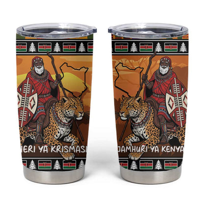 Afro Christmas in Kenya Safari Tumbler Cup Black Santa Riding Leopards - African Pride