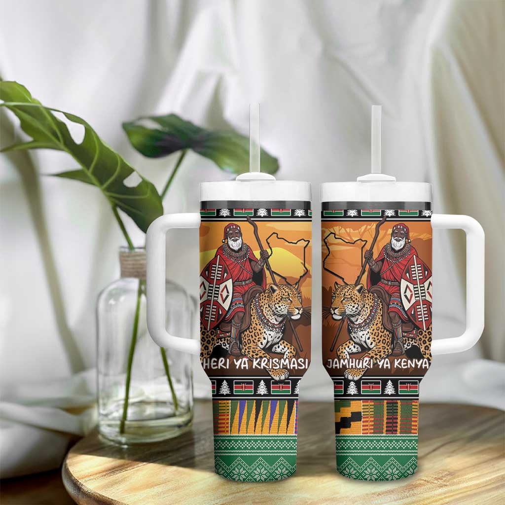 Afro Christmas in Kenya Safari Tumbler With Handle Black Santa Riding Leopards - African Pride