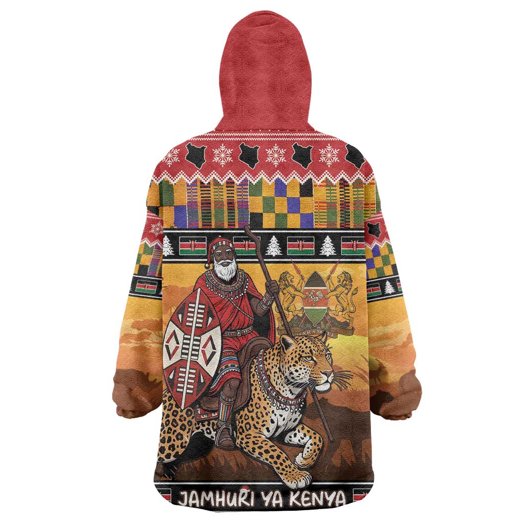 Afro Christmas in Kenya Safari Wearable Blanket Hoodie Black Santa Riding Leopards - African Pride