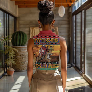 Afro Christmas in Kenya Safari Women Sleeveless Polo Shirt Black Santa Riding Leopards - African Pride