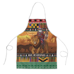 Kenya Safari Christmas Apron Black Santa Riding Lion - Heri ya Krismasi