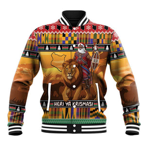 Afro Christmas in Kenya Safari Baseball Jacket Black Santa Riding Lion - African Pride